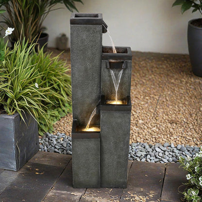 SunJet 4-Tier Modern Water Fountain, Indoor/Outdoor Resin Water Fountains with Soothing Water Sounds, Perfect for Garden, Patio, Home & Office, 12.5" L x 9.4" W x 39.3" H