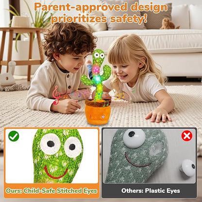 Dancing Talking Cactus Toy, Baby Singing Recording Mimicking Cactus Toy, Repeats What You Say, Musical Interactive Infant Toddler Toys for 1 Year Old Boys Girls