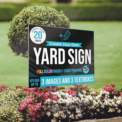 24x18" Double Sided Custom Yard Sign with Metal Stakes, Personalized Full Color Corrugated Yard Sign for Outdoors, Front and Back Custom Printed Personalized Lawn Signs (Design 7)