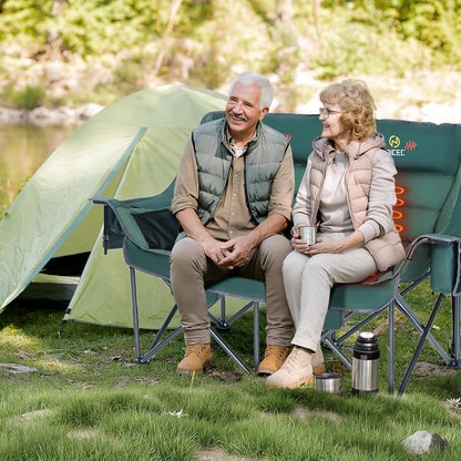 Nice C Heated Camping Chair with Battery, Heated Double Camping Couch, Oversized Thick Padded Loveseat, Heated Camping Chair for Adults, with Cooler Bag, Bottle Opener, Power Bank (Green)