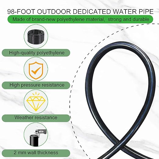 98 Ft Drip Irrigation System,360°Bendable Drip Irrigation Kit,25 Nozzles and 27 Quick Connectors,Automatic Garden Irrigation System,Adjustable Atomizing System for Plants, Greenhouse,Yard,Lawn