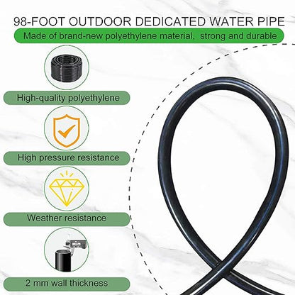 98 Ft Drip Irrigation System,360°Bendable Drip Irrigation Kit,25 Nozzles and 27 Quick Connectors,Automatic Garden Irrigation System,Adjustable Atomizing System for Plants, Greenhouse,Yard,Lawn