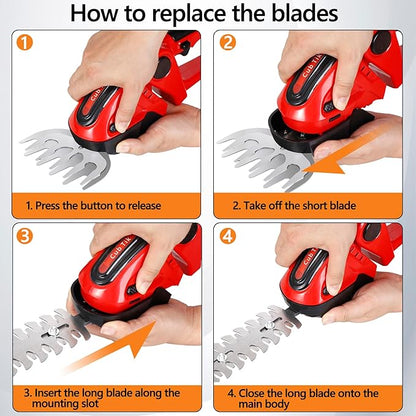 Hedge Trimmer Cordless 2 in 1 Handheld Grass Shears Mini Shrubbery Grass Cutter Electric Brush with Battery and Charger (Mordern)