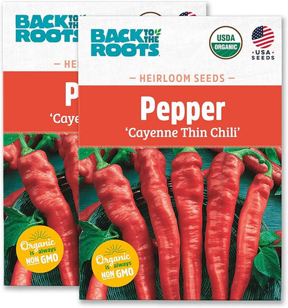 Back to The Roots 100% Organic Heirloom Seeds - Cayenne Chili Pepper Value Pack (280mg Total)