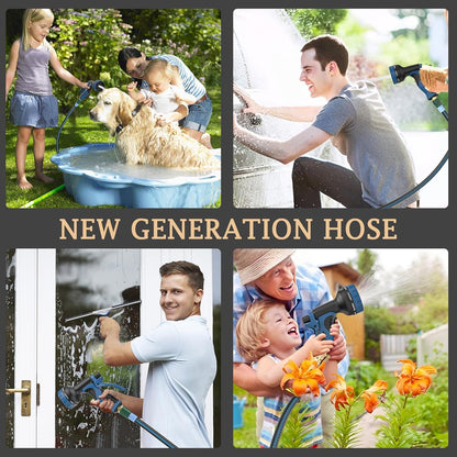 Heavy Duty Non-Expanding Garden Hose 100ft - Durable Reinforced Water Hose with Leak-Proof Construction ， Kink-Resistant, TPV material, 10-Function Spray Nozzle, 3/4" Connector & Portable Strap（100FT)