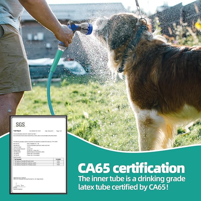 SPECILITE 50ft 304 Stainless Steel Garden Hose Metal, Heavy Duty Water Pipe with Nozzles for Yard, Outdoor - Flexible, Never Kink & Tangle, Puncture Resistant (Sky Blue)