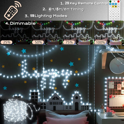 New Upgraded Solar Rope Lights Outdoor Waterproof 105ft 300 LED Solar String Lights with Remote Timing Dimmable 19 Modes Garden Lights for Camping Pathway RV Camp Christmas Decoration (300LED-White)
