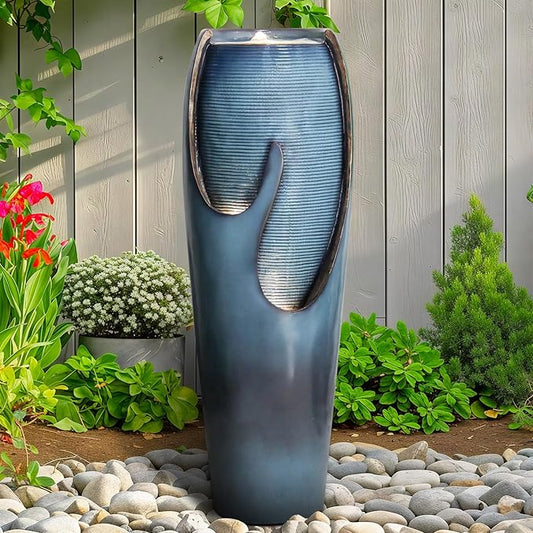 Naturefalls 38.7” H Modern Outdoor Fountain - 4-Tiered Outdoor Garden Fountains with Contemporary Design&LED Light for Garden, Patio, Deck, Porch, Backyard and Home Art Decor