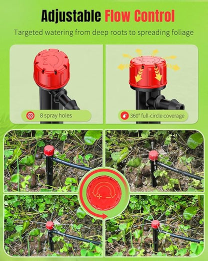 Pawfly 30 Pcs Drip Irrigation Emitters, Drip Emitters for 1/4" Drip Irrigation Tubing, Sprinkler Heads with Adjustable 360 Degree Water Flow, Garden Drippers for Plants Watering System