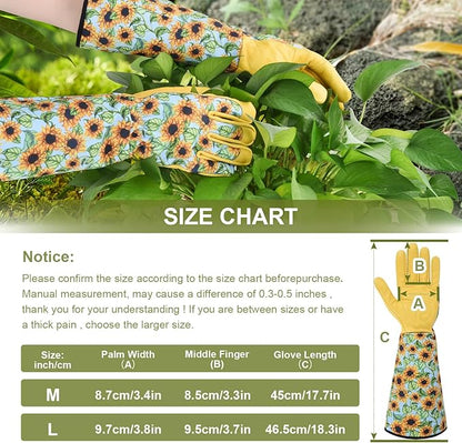 Long Gardening Gloves for Women Thorn Proof,Rose Pruning Cowhide Leather Garden Gloves for Cactus, Rose and Blackberry