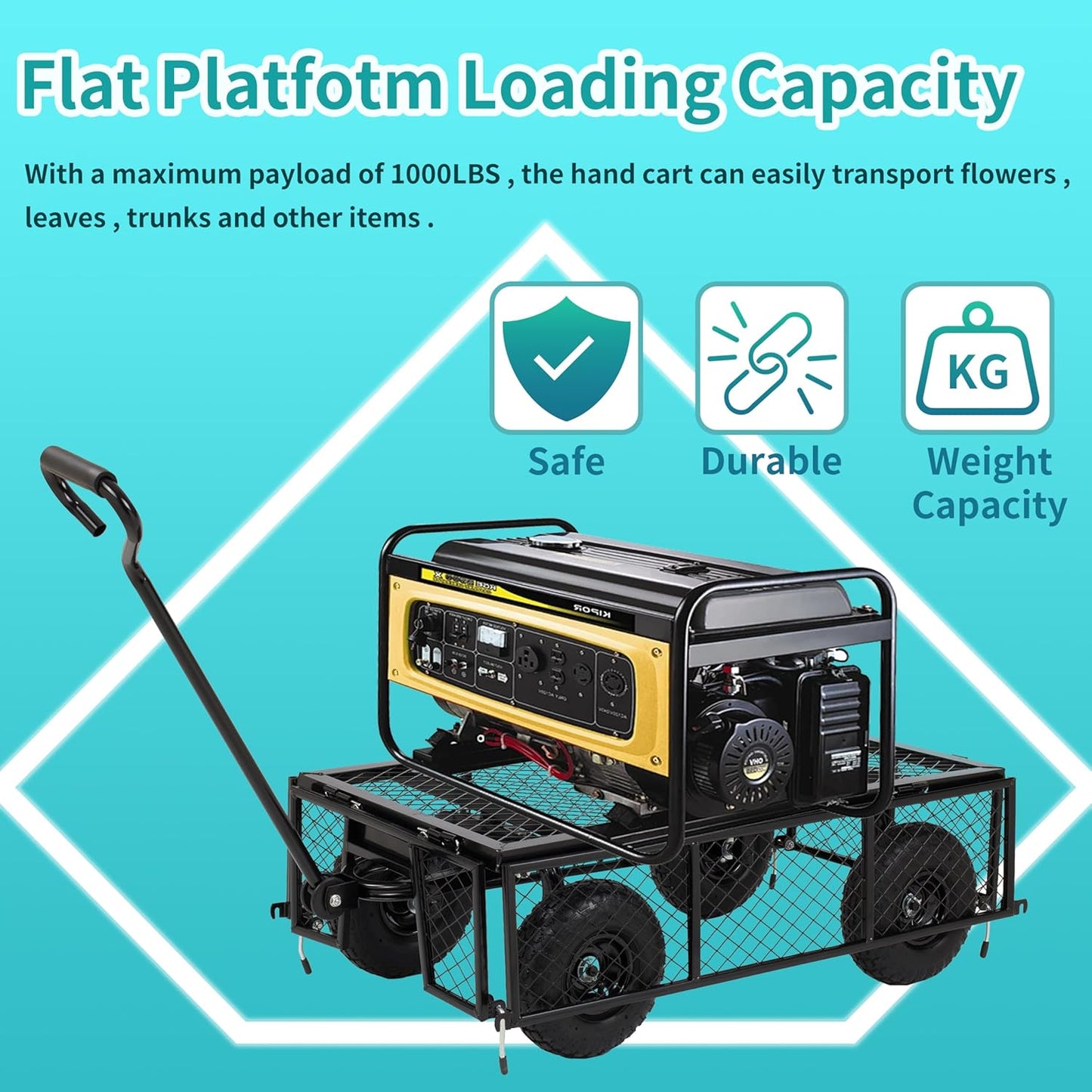 Finnhomy Heavy Duty 1000 Lbs Capacity Mesh Steel Garden Cart, Pullable Garden Wagons Carts on Wheels, Folding Utility Wagon with Removable Sides for Outdoor, Yard, Lawn, Black