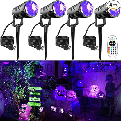 Halloween Christmas LED Spot Lights Outdoor Black Light Projector, 12W Color Changing Landscape Lighting Wired 120V IP65 Waterproof Outdoor Spotlight for Glow Party Garden Yard Indoor Decor(4Pack)