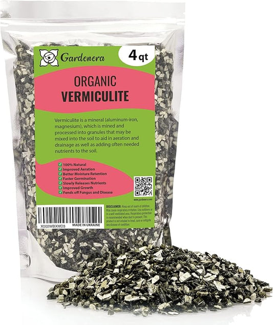 Horticultural Organic Vermiculite for Plants - Medium Grade - Natural Soil Additive for Gardening, Houseplants, Mushrooms, Potted Plants, Hydroponics, Terrariums (4 Quart)