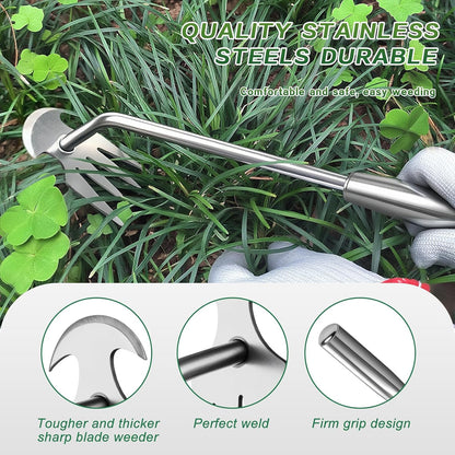 Hand Weeder Tool, Stainless Steel Handle Manual Weeder Tool, Pull Up Weeder Tool, Weed Discharge Tool, 4-Tooth Weeder Tool, Weeder Tool for Gardening 16inch