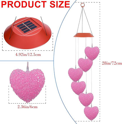 ME9UE Solar Pink Heart Wind Chimes, Outdoor Waterproof Mobile Romantic LED Color-Changing Multi Solar Sensor Powered Wind Chimes Lights for Home, Yard, Night Garden, Party, Festival Decor