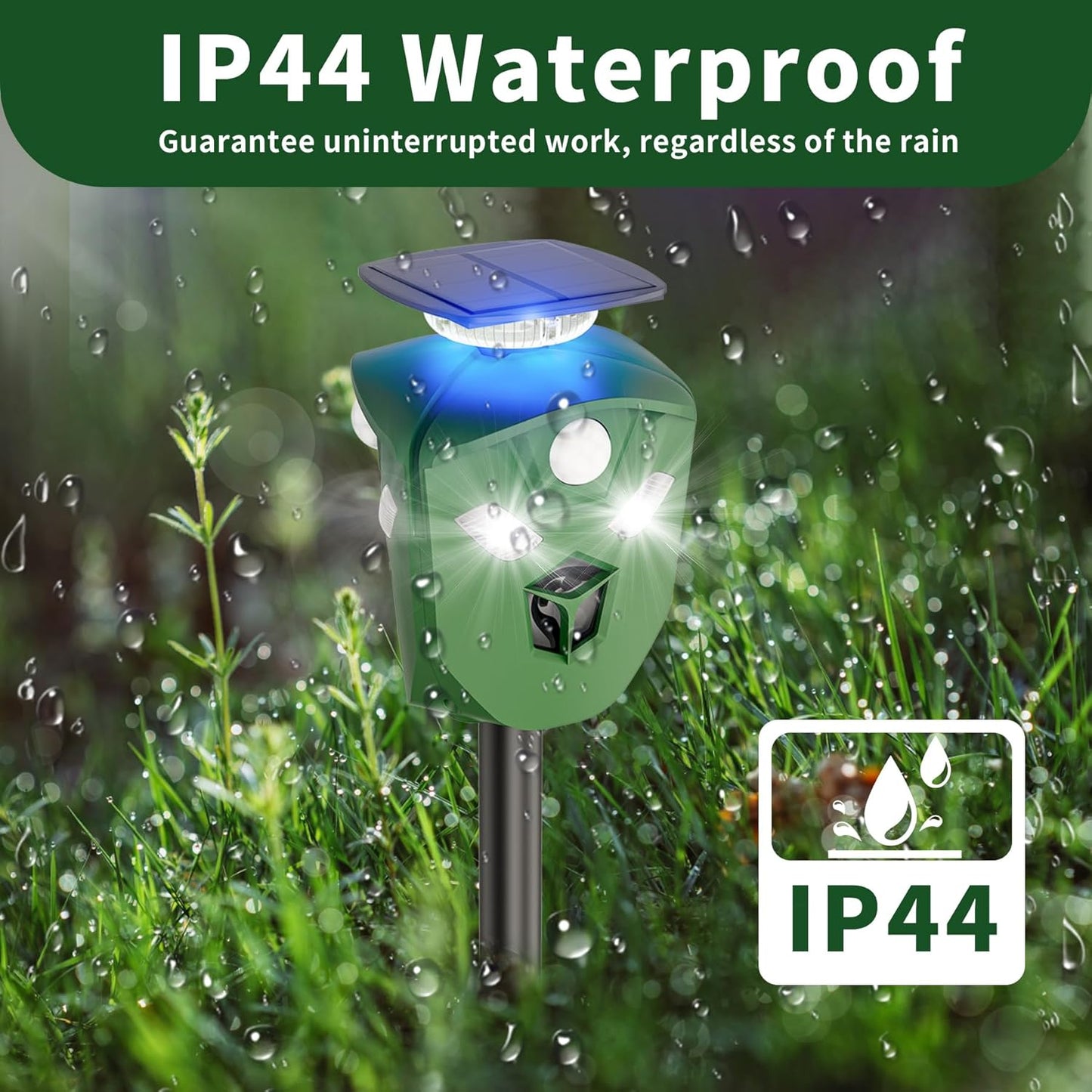 Solar Ultrasonic Animal Repeller Outdoor, 360° All Round Cat Deterrent Outdoor with 6 Flashing Lights and 3 PIR Sensors, Deer Repellent for Repelling Sankes, Raccoons, Cats, Dogs