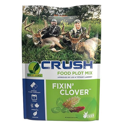 Crush Fixin' Clover Deer Food Plot Seed, Food Plot Seed for Spring or Fall Planting, 4 Highly Palatable Fast Growing Annual Clover Varieties, 5 lbs (1/2 Acre)
