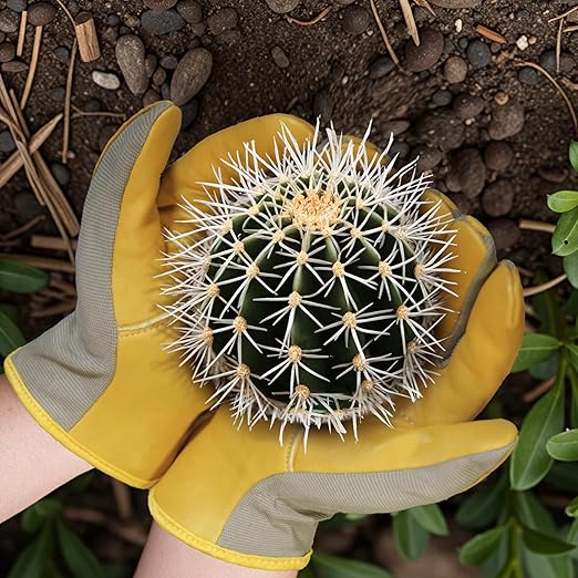 Gardening Gloves, Garden Gloves for Women and Men, Thorn Proof Working Gloves, Durable Leather Work Garden Gloves for Yard & Outdoor Work, Golden, S
