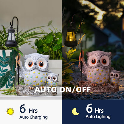 Garden Statues Owl with Solar LED Lantern, Resin Solar Garden Decor for Outside, Yard Decorations Outdoor for Patio, Porch, Balcony, Lawn Ornaments, House Warming Birthday Gifts for Mom Women Grandma