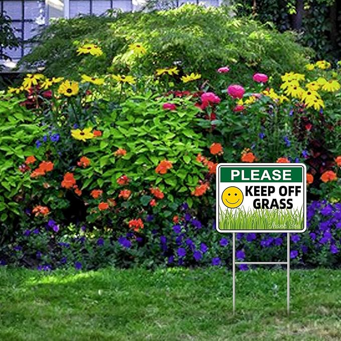 Keep Off Grass Sign, 2-Pack 13"x10" H-Metal Stakes, Double-Sided Signs, Corrugated Plastic, Keep Off Grass Signs For Yard