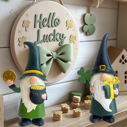 HONGLAND St. Patricks Day Decorations Outdoor Green Gnomes, Metal Gnomes Figurine Irish Leprechaun St Patricks Day Decor, Luck Shamrock Gnome for Home Outside Garden Lawn Party Yard Patio (14 INCH)