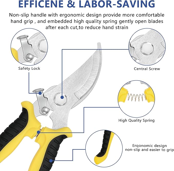 3-pack Garden Pruning Shears Set with Stainless Steel Blades, Bypass Pruners, Handheld Secateurs, Tree Trimmers, & Scissors Whetstone,a Clean Brush and a Hard Case, Ideal for trimming, pruning
