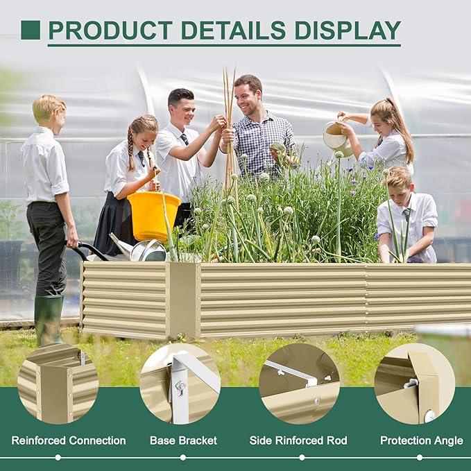 Land Guard 6x3x3ft Rectangular Galvanized Raised Garden Beds, Large-Capacity Metal Planter Box Outdoor, Durable Deep Raised Garden Bed 3ft Tall, Raised Beds for Gardening Vegetables, Cream Yellow