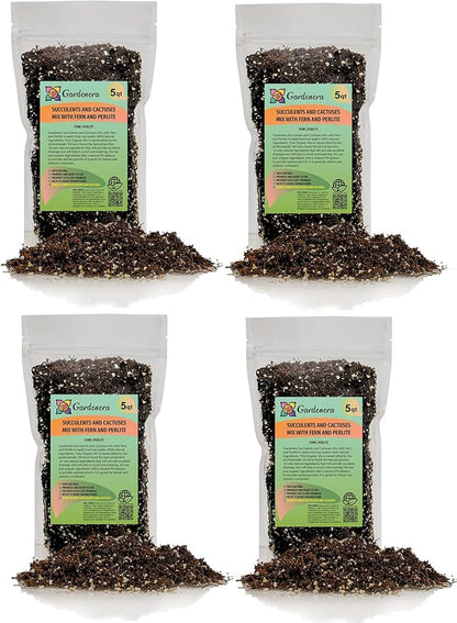 Gardenera Fern + Perlite Soil Mix - 10 Quart - for Repotting and Planting Succulents and Cactuses (4 Bags of 5 Quart)