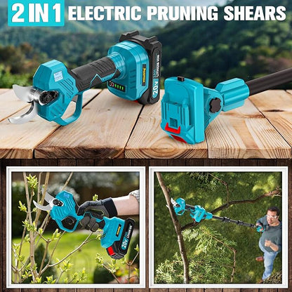 Cordless Pole Pruning Shears Compatible with Makita 18V Battery: 1.5-2 Inch Cutting Diameter Electric Pruning Shears with 2 x 2.0Ah Rechargeable Batteries - 13ft Reach Pole Pruner