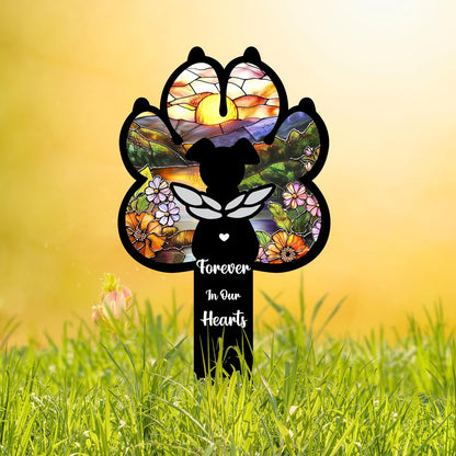 Angel Dog Suncatcher Pet Loss Gift – 12in Paw-Shaped Metal Grave Marker, Weatherproof Dog Memorial Plaque for Garden or Indoor Display, Remembrance Gift for Loss of Beloved Pet