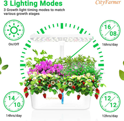Indoor Hydroponics Growing System: Indoor Fresh Vegetable, Herb Garden Kit with LED Grow Light Quiet Smart Water Pump Automatic Timer - Planter for Home Kitchen Office (White, 12 pod)