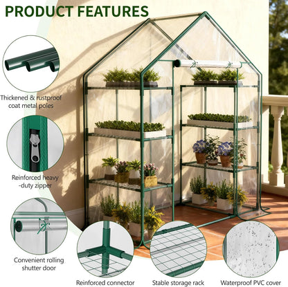SUNYRISY Indoor Greenhouse with Grow Lights Plant Stand Shelf, 4 Tier Wall in Mini Small Greenhouse Kit with Zippered PVC Tent for Garden Seed Starting Tray, 36W Full Spectrum