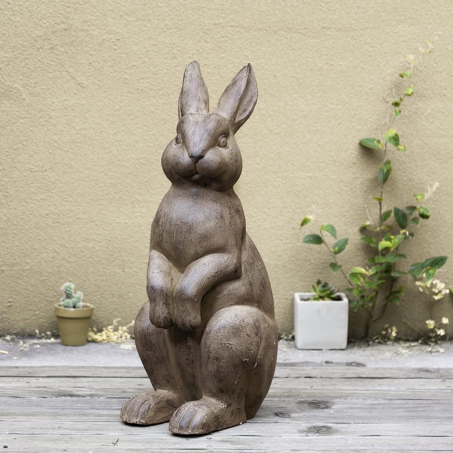 Glitzhome Rabbit Garden Statue Outdoor Standing Bunny Sculpture Lawn Decor, 22.75 Inch, Bronze
