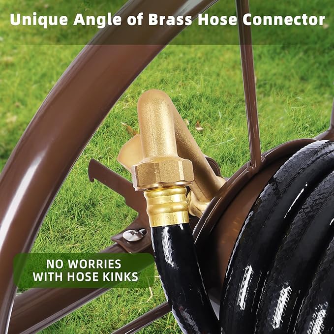 2025 Upgrade Hose Reel Cart, Garden Hose Cart with 4 Wheels, Heavy Duty Freestanding Water Hose Reels for Outside, Hold Up to 300 ft of 5/8'' for Garden Lawn Yard Outdoor