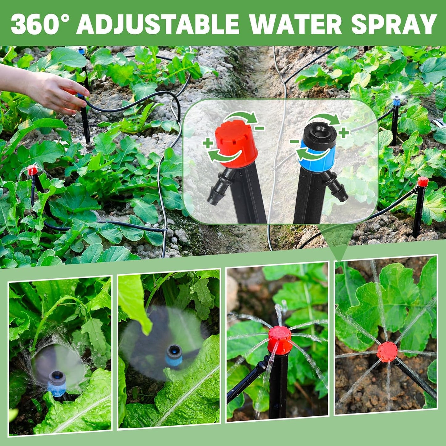 55ft Drip Irrigation System Kit, Garden Watering System DIY Automatic Irrigation Equipment Set for Lawn Raised Bed Greenhouse Plant Watering with 1/4'' Tubing, Drip Emitters, Connectors