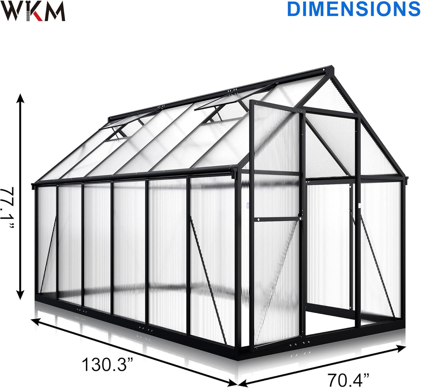 WKM 5.9x10.9 FT Greenhouse for Outdoors, Quick-fit Structure Greenhouse with Window for Ventilation, Aluminum Green House for Garden Backyard, Black