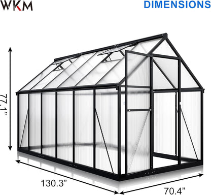 WKM 5.9x10.9 FT Greenhouse for Outdoors, Quick-fit Structure Greenhouse with Window for Ventilation, Aluminum Green House for Garden Backyard, Black
