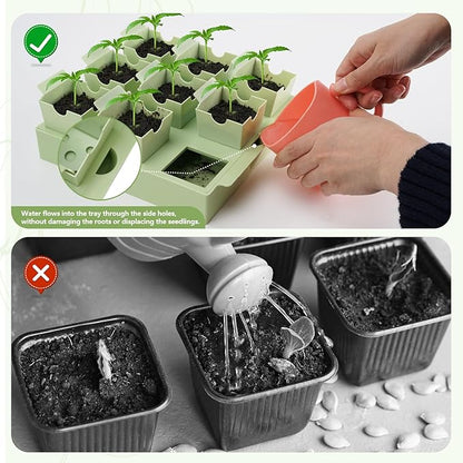 Seed Starter Tray, Dual-Purpose Handles for Transplanting & Labeling, 9 Deep 2.3 in Cells, Extra-Thick Reusable Germination Kit, for Indoor, Outdoor & Greenhouse Use