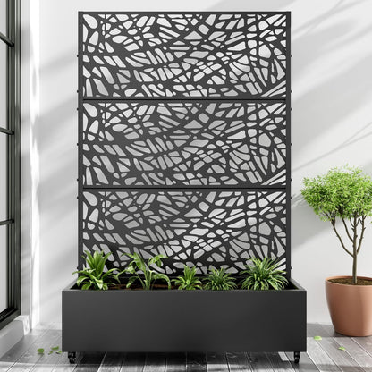 Casaphoria Metal Raised Garden Bed with Trellis and Wheels, 72"x47"x16" Planter Box for Climbing Plants, Vegetables & Vines, Features Drainage Holes and Privacy Screen (Black-Net)