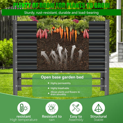 Doniks Raised Garden Bed with Legs, 48×48×37in Large Outdoor Metal Galvanized Garden Planting Box,1200lb Capacity for Vegetables Lawn Green Flowers, Fruits, Terrace