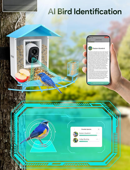Osoeri Bird Feeder with Camera, Smart Bird Feeder Camera with AI Identify, Metal Bird Feeder with Suet Cage & Fruit Fork, Auto Capture Bird Videos & Motion Detection, Ideal Gift for Bird Lovers