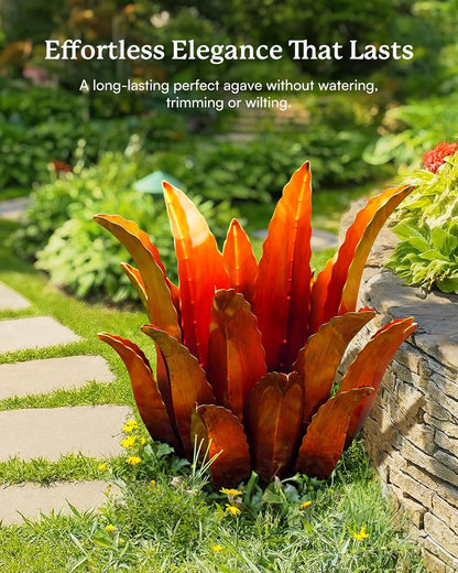 Large Metal Agave Plant Decor - 25.5" H Hand Painted Country Garden Sculpture, Home & Outdoor Metal Agave Yard Art Decor, Patio Lawn Ornament Ideal Gift for Family & Friends