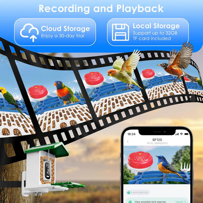 Smart Bird Feeder with 2.5K HD Camera – AI Bird Species Recognition, Solar-Powered, Live Alerts & Video Capture, Squirrel-Proof Outdoor Birdhouse, Gift for Nature Lovers