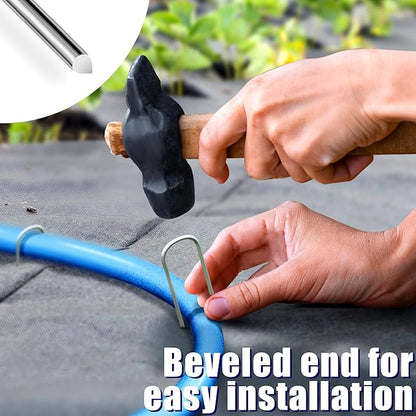 200 Pack Garden Stakes 4 Inch U-Shaped Drip Irrigation Stakes Galvanized Landscape Staples Garden Pins Ground Stakes for Soaker Hose Drip Line Tubing Yard Lawn Staples