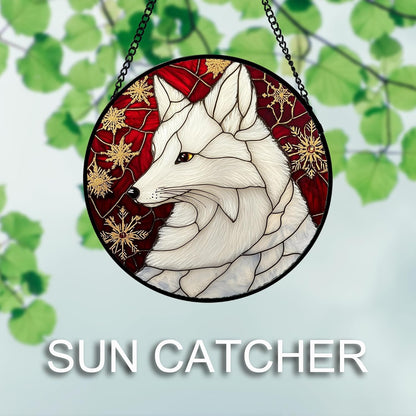 Stained Glass Window Hanging 4 Pcs Set Red Golden Snowflakes Large 15" - Christmas Elk Rabbit Suncatcher Door Garden Sun Catcher Decor Birthday for Mom Woman Nana Men