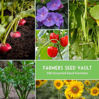 Survival Seed Vault – 100 Heirloom Vegetable Seeds for Planting | Non-GMO Farmer Collection for Indoor & Outdoor Gardening, Victory Garden, Long-Term Storage