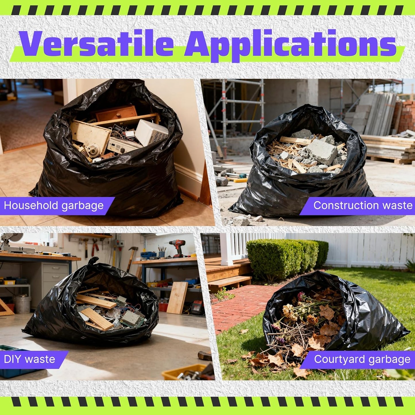 55-60 Gallon Trash Bags 40 Count, 2 Mil Heavy Duty Trash Bags, Durable & Tear-Resistant Trash Can Liners, Large Black Garbage Bags for Household Waste, Kitchen Waste, Yard Trash & Packing Leaves