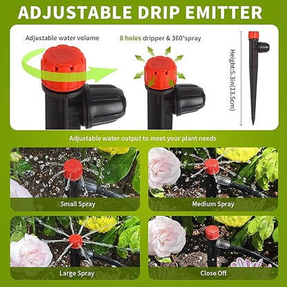 50pcs Drip Irrigation Emitters Drip Emitters for 1/4" Drip Irrigation Tubing 360 Degree Water Flow Adjustable Irrigation Drippers with Lock Barbed Drip Irrigation Heads for Flower Plants Garden