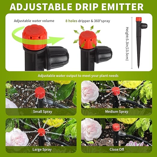 Drip Emitters for 1/4" Drip Irrigation Tubing 360 Degree Water Flow 25 pcs Adjustable Irrigation Drippers with Lock Barbed Irrigation Drip Heads Drip Spray Emitters for Flower Plants Garden