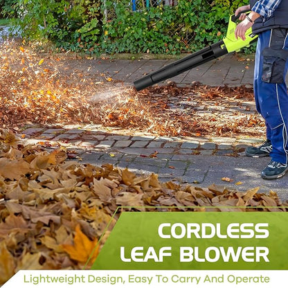 Leaf Blower, Electric Cordless Leaf Blower with 2 Batteries and Charger, 2 Speed Mode, Lightweight Leaf Blowers for Blowing Leaves, Lawn Care, Patio Cleaning and Dust